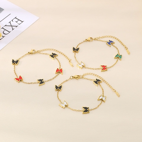 Butterfly Bracelet Stainless Steel Enamel Drip Oil Adjustable Chain Minimalist Fashion Jewelry For Women