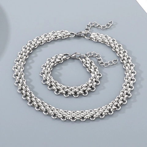 Collana E Bracciale In Acciaio Inossidabile Uomo Catena A Tre File Intrecciata Stile Punk Gioielli Di Moda