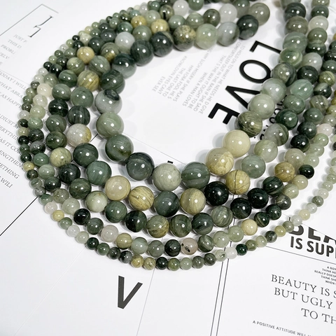 Natürliche Grüne Rutilquarz Lose Perlen Runde Polierte Matte Edelstein Für DIY Schmuckherstellung Armband Zubehör
