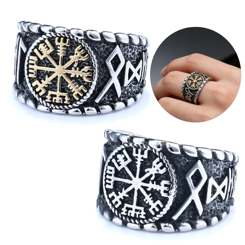 Anello Bussola Vichinga Mitologia Norrena Rune Acciaio Inossidabile Gioielli Punk Retro Da Uomo