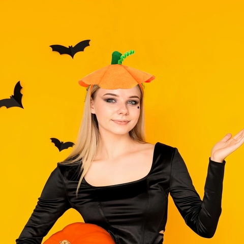 Cerchietto Per Capelli Zucca Halloween Feltro Accessorio Costume Festa Arancione Verde Travestimento Per Bambini E Adulti
