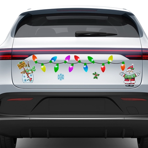 Christmas Magnetic Reflective Stickers Santa Snowman Bulb Pattern For Car Garage Door Refrigerator Holiday Decoration Cartoon Style