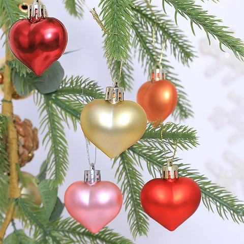 Addobbi Natalizi A Forma Di Cuore Plastica Galvanizzata Palline Per Albero Appese Colorate Opache E Lucide Decorazione