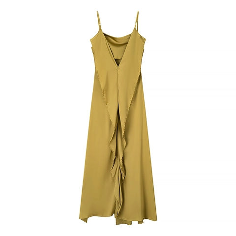 Elegante Satijnen Maxi Slipjurk Watervalhals Zijsplit Rugloos Avondfeest Formeel Spaghettibandjes Sexy Voor Dames