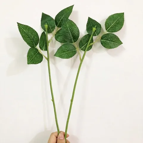 Artificial Rose Stems With Leaves Plastic Iron Wire DIY Flower Arrangement Wedding Floral Decor Accessory Greenery