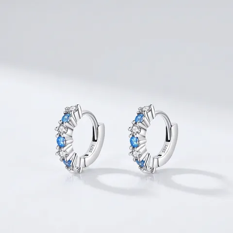 Orecchini A Cerchio In Argento Sterling 925 Con Zirconia Cubica Blu E Bianca Gioielli Huggie Geometrici Per Donna