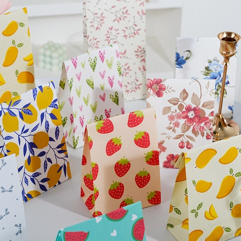 Mini Paper Gift Bags For Party Favors Treat Packaging Foldable Cute Animal Fruit Polka Dot Floral Patterns Multi Color