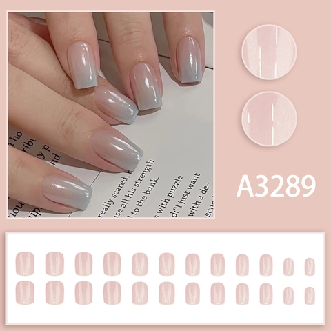 Press On Nails Artificial Pearl Luster Nude Gradient Square Shape Glossy Full Cover Fake Nails Elegant Manicure For Women