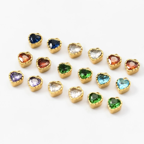 Ciondoli A Forma Di Cuore In Acciaio Inossidabile Placcato Oro Zircone Mini Sfaccettato Scintillante Accessori Per Gioielli