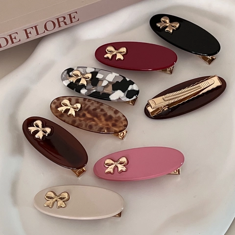 Elegant Bow Knot Oval Duckbill Hair Clip Acetate Resin Metal Side Clip Korean Style For Women