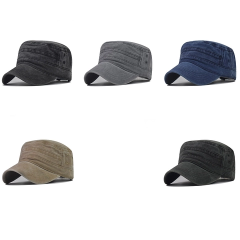 Berretto Cadet In Cotone Lavato Vintage Regolabile Stile Militare Cappello Piatto Per Uomo All Aperto Casual Traspirante