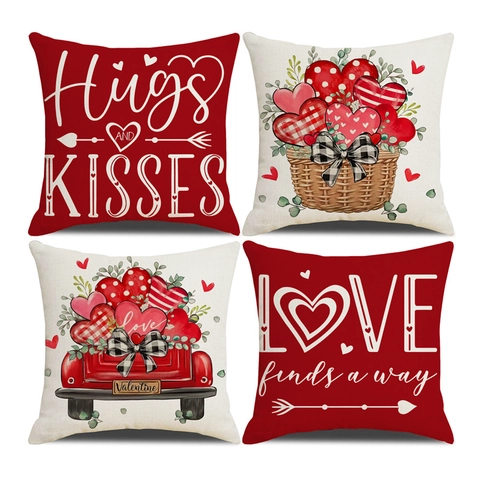 Valentinstag Deko Kissenbezug Leinen Herz Liebe Druck Kissenhülle Für Sofa Haus Deko Modern