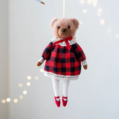 British Style Couple Plush Teddy Bear Pendant Plaid Dress Blue Suit For Christmas Bag Keychain Gift Heartfelt Decoration