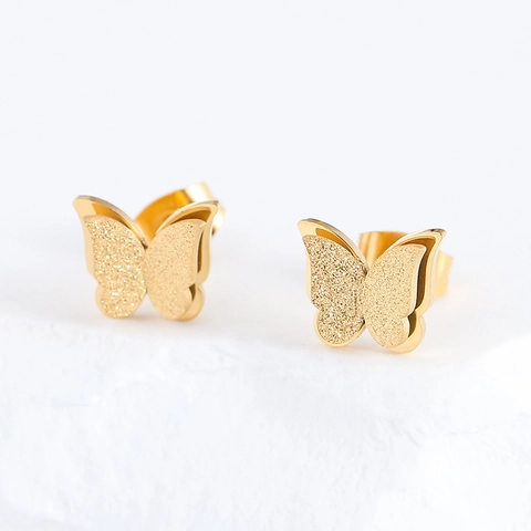 Butterfly Stud Earrings 304 Stainless Steel Frosted Textured 18K Gold Plated Minimalist Korean Style Jewelry For Women