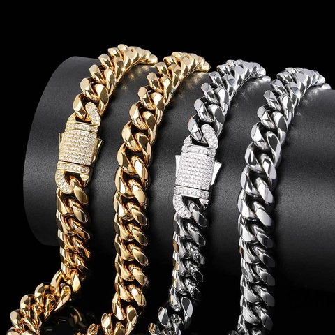 Collar Cadena Cuban Link Acero Inoxidable Con Cierre De Circonitas Hip Hop Streetwear Para Hombres Mujeres