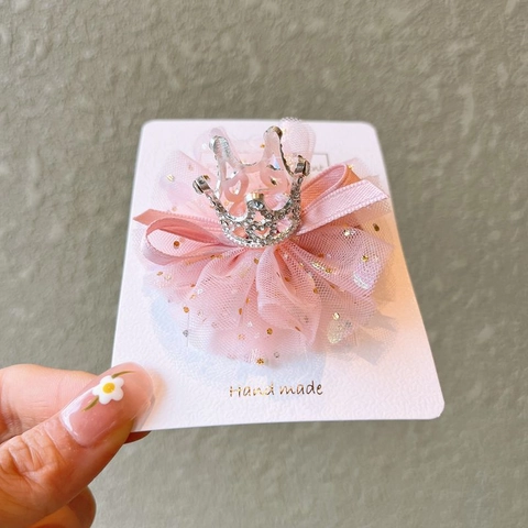 Pinzas Para El Cabello De Corona De Princesa Para Niñas Aleación Rhinestone Tul Lazo Horquilla Dulce Coreana Accesorios