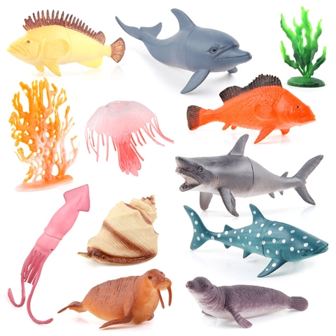 Modelli Animali Marini Plastica Figurine Vita Marina Giocattoli Educativi Bambini Oceano Realistico Delfino Squalo Medusa Decorazione