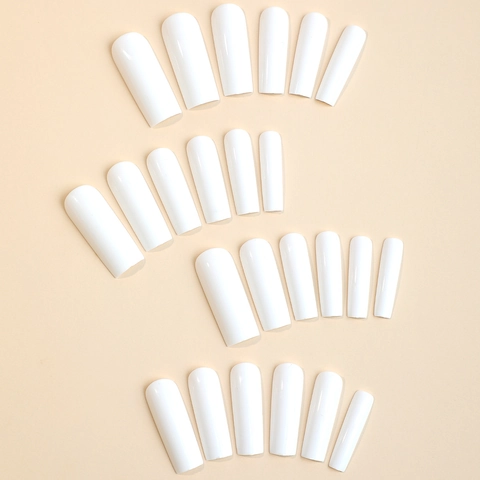 Uñas Postizas Coffin Blancas Brillantes Extra Largas De Presión Cobertura Completa Uñas Artificiales Para Mujeres Manicura DIY