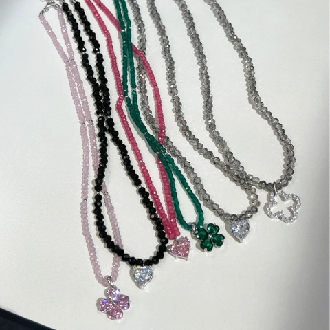 Collana Pendente in Argento Sterling 925 a Cuore e Quadrifoglio Donna Lusso Zirconia Girocollo a Perline Gioielli Regalo