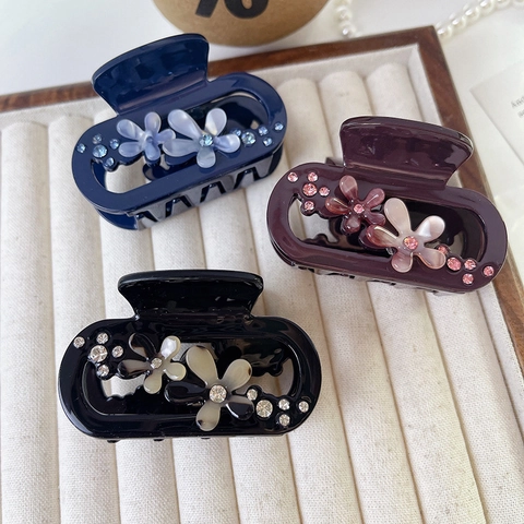 Eleganter Blumen Haarspange Acetat Haarklaue Mit Strass Nische Stil Shark Clip Handgefertigter Haarschmuck Für Damen