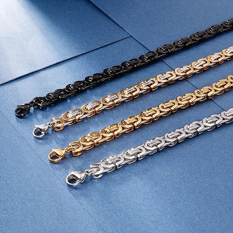 Byzantine Chain Necklace Stainless Steel Punk Gothic Heavy King Link For Men Stylish Jewelry