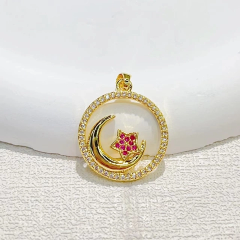 Celestial Moon Star Pendant Copper Gold Plated Colorful Cubic Zirconia Micro Pave DIY Jewelry Finding