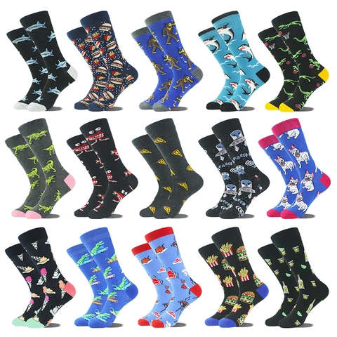 Chaussettes Mi-Mollet Nouveauté Mélange De Coton Respirant Motif Dessin Animé Requin Dinosaure Alien Pizza Imprimé Décontracté Unisexe