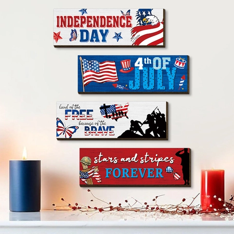 Independence Day Patriotic Wooden Hanging Signs USA 4th Of July Wall Decor Red White Blue Eagle Star Design