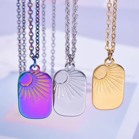 Collana con Pendente Rettangolare Sole Luna in Acciaio Inossidabile Stile Hip Hop Western Galvanizzato Fai da Te Accessori Gioielli