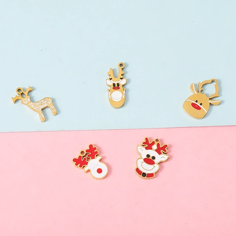 Dijes De Navidad Acero Inoxidable 304 Chapado Oro 18K Esmalte Para Joyería DIY Reno Papá Noel Árbol
