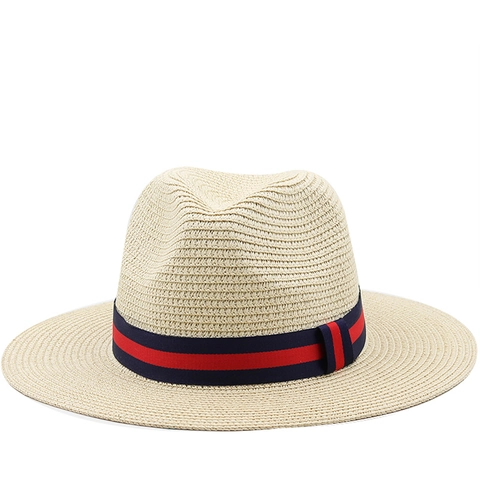 Cappello Fedora Paglia Panama Estivo Tesa Larga Traspirante Carta Protezione Solare Nastro Righe Spiaggia Viaggio Stile Retrò