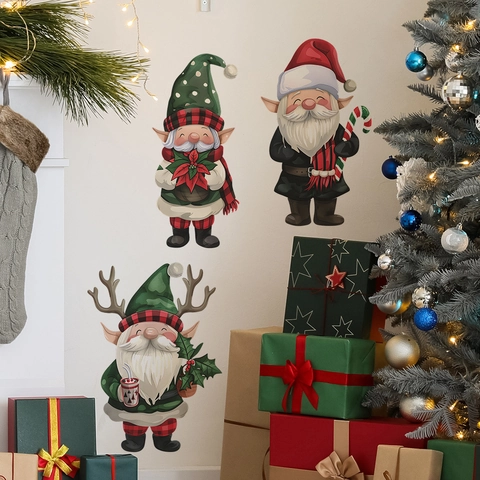 Weihnachtsgnome Wandtattoo PVC Feiertagsdeko Heimdekoration Für Fenster Glas Wohnzimmer Niedliche Cartoon Gnome
