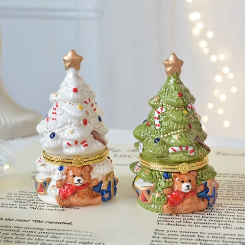 Portagioie In Ceramica Natale Babbo Natale Albero Casa Pan Di Zenzero Contenitore Dipinto A Mano Cerniera Decorazione
