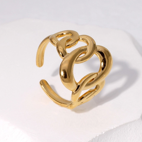 Geometric Irregular Chain Link Ring Stainless Steel Adjustable Open Band Punk Style For Women