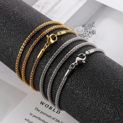 Stainless Steel Necklace Box Chain Woven Mesh Popcorn Chain Geometric Minimalist Jewelry For Women Men