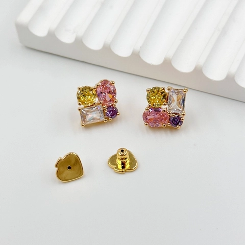 Asymmetrische Veelkleurige Zirconia Oorknopjes Messing Verguld Geometrische Vorm Sieraden Met 925 Sterling Zilver Stift Voor Vrouwen