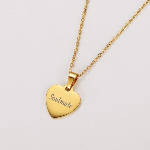 Heart Pendant Necklace Soulmate Engraved 304 Stainless Steel Vacuum Plated Minimalist Romantic Jewelry Gift For Lovers