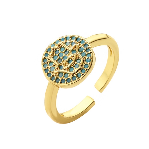 Hamsa Hand Boze Oog Ring Koper Verguld Micro Pave Zirkonia Verstelbaar Open Band Geluk Amulet Sieraden Voor Dames