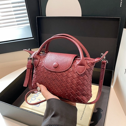 Gewebte Schultertasche PU Leder Umhängetasche Dumpling Handtasche Abnehmbarer Gurt Klappe Elegant Täglich Pendeln Damen