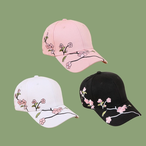 Gorra De Béisbol De Sarga De Algodón Para Mujer Con Bordado De Flores De Cerezo Gorra De Sol Ajustable Estilo Japonés Casual