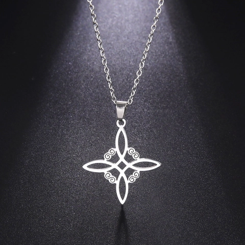 Celtic Knot Witch's Knot Pendant Necklace Stainless Steel Hollow Geometric Mystical Jewelry Gift For Women Simple Style