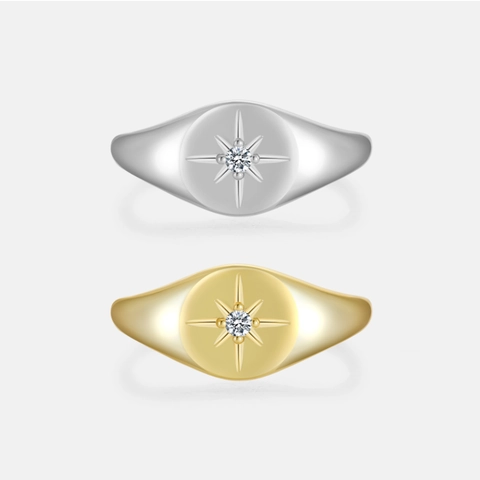 Anello Sigillo Argento Sterling 925 Stella Polare Zirconia Minimalista Lucido Elegante Gioielli Impilabili Per Donne
