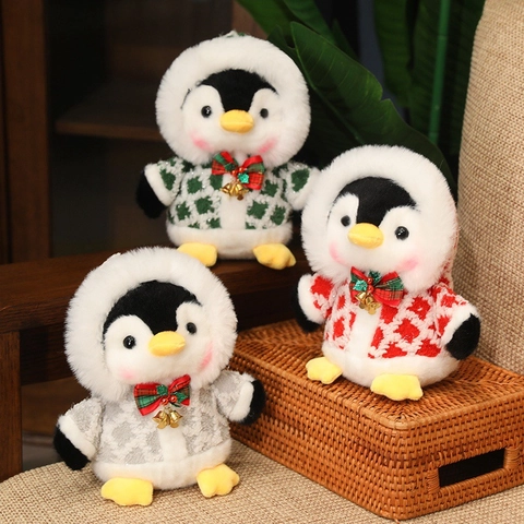 Weihnachts Pinguin Plüschtier Weiche Kuscheltier Puppe Mit Kapuzenjacke Schleife Und Goldener Glocke Feriengeschenk