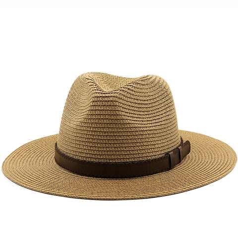 Cappello Di Paglia Fedora Panama Traspirante Protezione Solare Tesa Larga Spiaggia Viaggio Estate Jazz Berretto Con Cinturino In Pelle PU