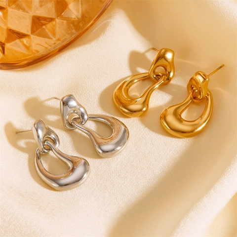 Irregular Twisted Linked Rings Stud Earrings Stainless Steel Geometric 18K Gold Plated Waterproof Fashion Jewelry For Women