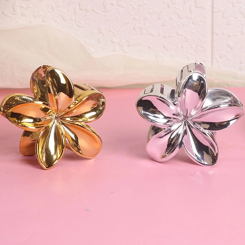 Blumen Haarklammer Metalllegierung Große Haarkralle Für Dickes Haar Frauen Minimalistisch Elegant Gold Silber Styling