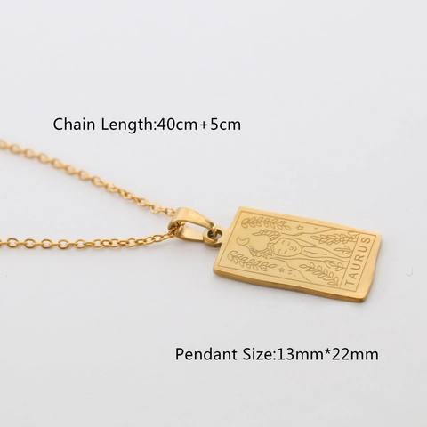 Collar de Colgante de 12 Signos del Zodiaco de Acero Inoxidable para Mujer Tarjeta Cuadrada Irregular Astrología Cadena de Clavícula