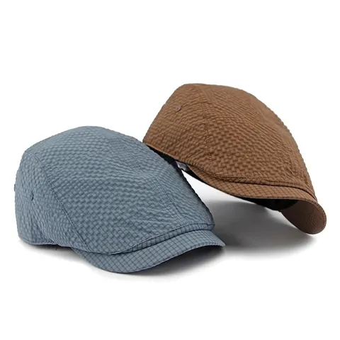Men Retro Flat Cap Polyester Seersucker Breathable Water Repellent Sun Protection British Style Ivy Hat Adjustable