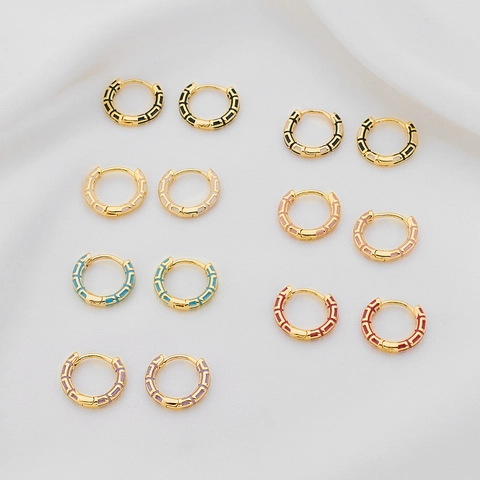Hoop Earrings Geometric Colorful Enamel Copper Minimalist Round Huggie Ear Studs For Women Light Luxury Accessory