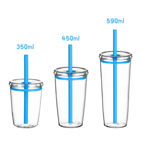 Tritan Straw Cup Clear Tumbler BPA Free Reusable Coffee Milk Tea Cold Drink Travel Mug With Cleaning Brush Lightweight